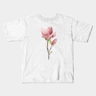 Blush pink magnolia branch Kids T-Shirt